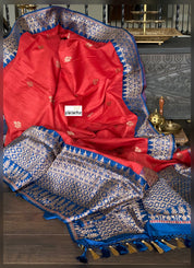 Pure Tassur Silk Banarasi - Red Blue
