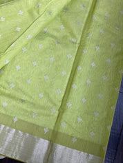 Chanderi Silk Cotton - Pista Green Silver Zari