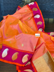 Katan Silk Banarasi - Peach Orange Dual shaded