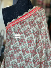 Designer Soft Silk - Beige Red Figurines Printed