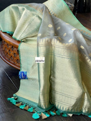 Organza Silk Banarasi - Grey Sea Green Kadwa Motifs