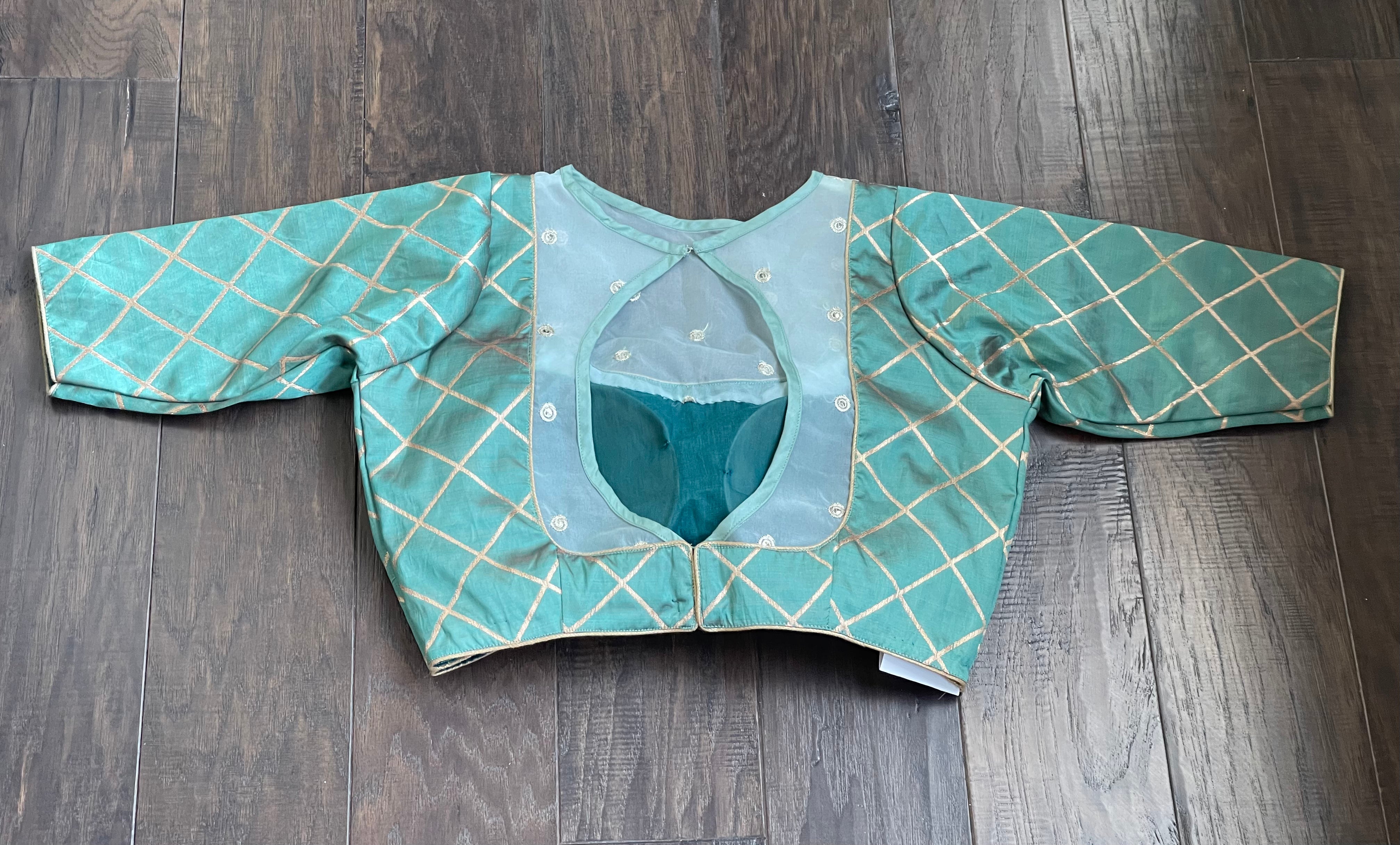 Designer Blouse - Sea Green Gold Zari
