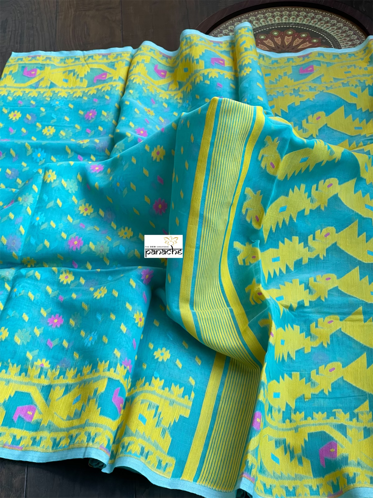 Jamdaani Soft - FIrozi Blue Yellow
