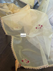 Designer Organza - Lemon Yellow mukaish Embroidered