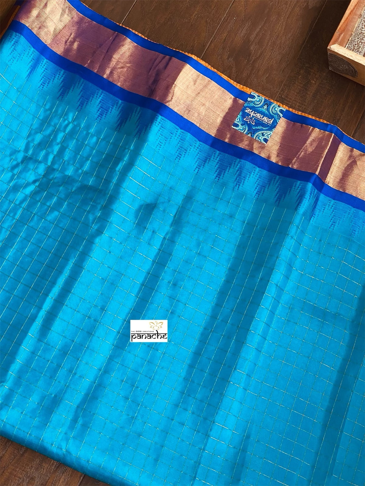 Gadwal Silk - Firozi Zari Checkered