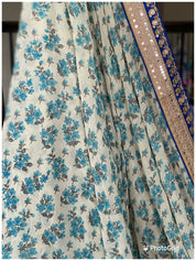 Pure Designer Chiffon Georgette - Beige Blue