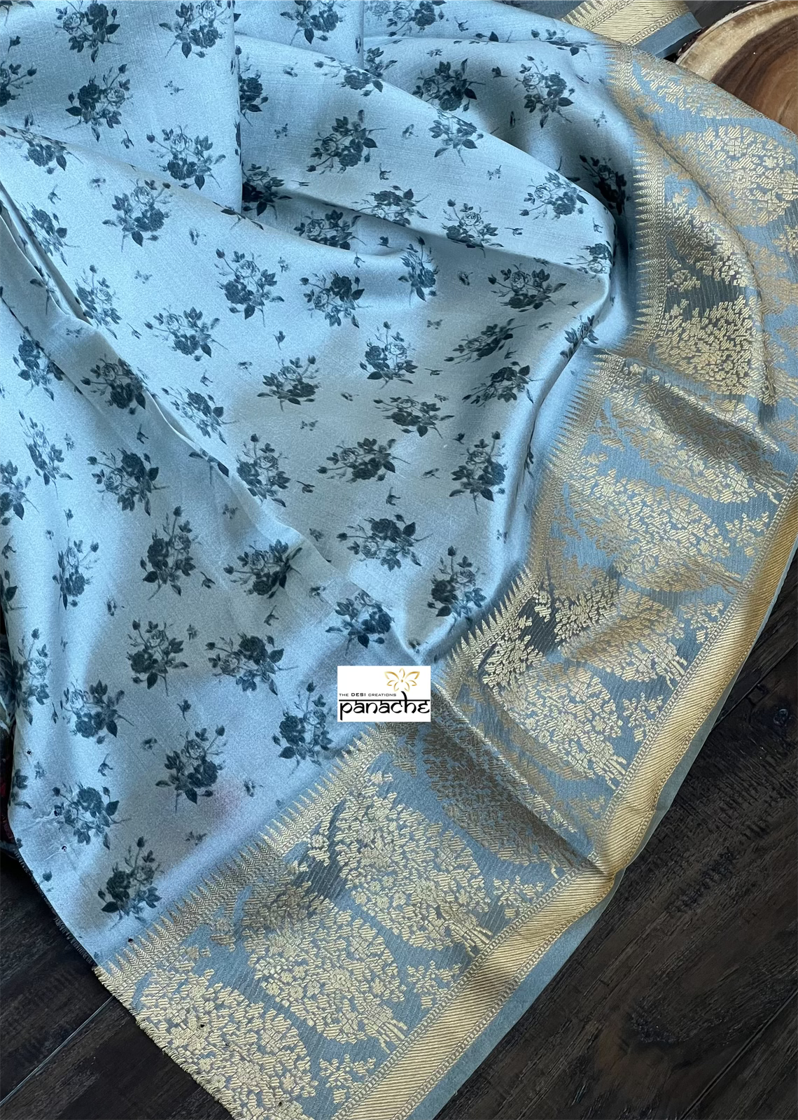 Organza Banarasi Floral - Light Grey Kadwa