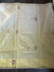Designer Organza - Lemon Yellow mukaish Embroidered