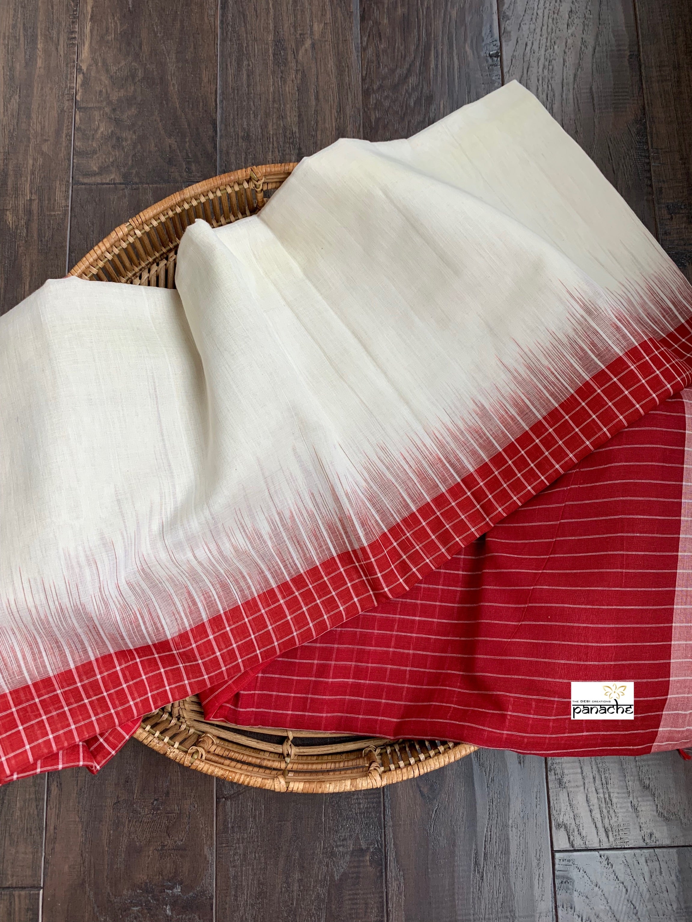 Pure Khadi Cotton Handloom - Off White Red-Border Woven