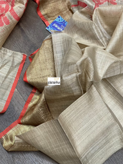 Tussar Silk Banarasi - Beige Red Antique Zari