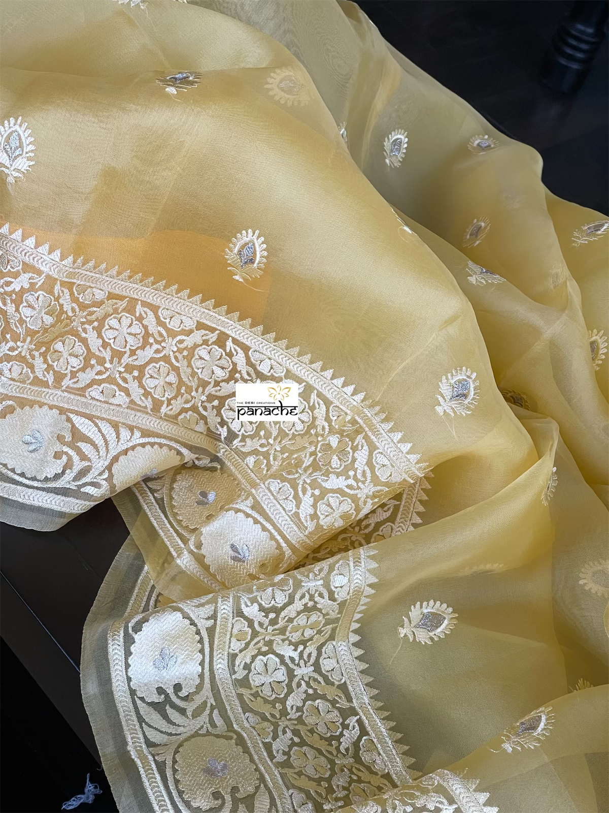 Designer Organza - Yellow Embroidered