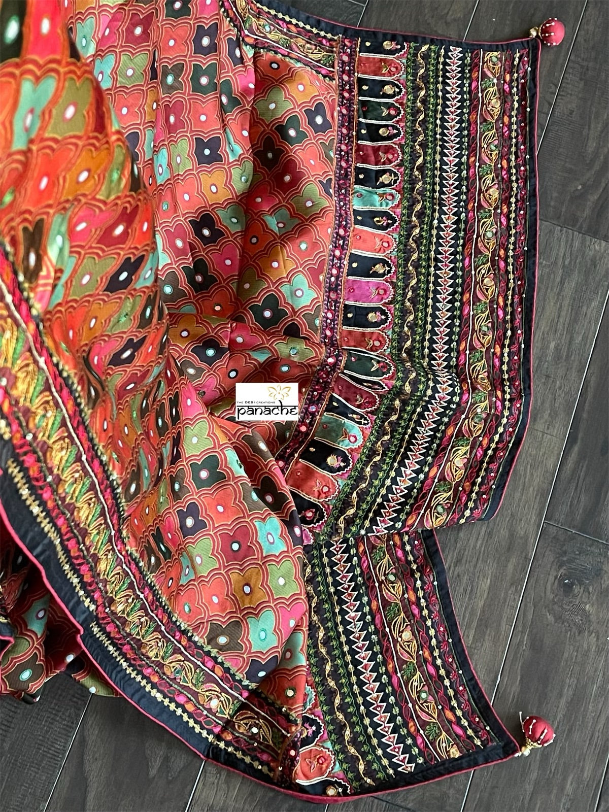 Designer Satin Georgette Silk - Brown Rust Multi Color