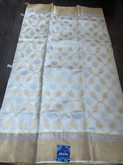 Pure Chanderi Pattu Silk - Off White Jaal woven