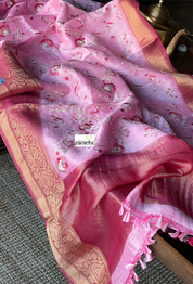 Embroidered Linen Silk - Bubblegum Pink
