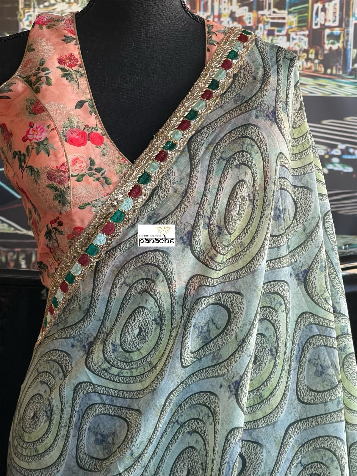 Designer Satin Maslin Silk - Grey Green Blue Black