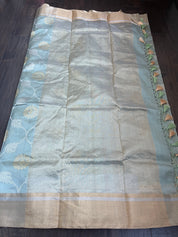 Pure Chanderi Patti Silk - Metallic Sea Green Jaal woven