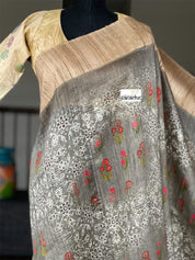 Pure Gicha Tussar Silk - Light Moss Grey Digital Printed