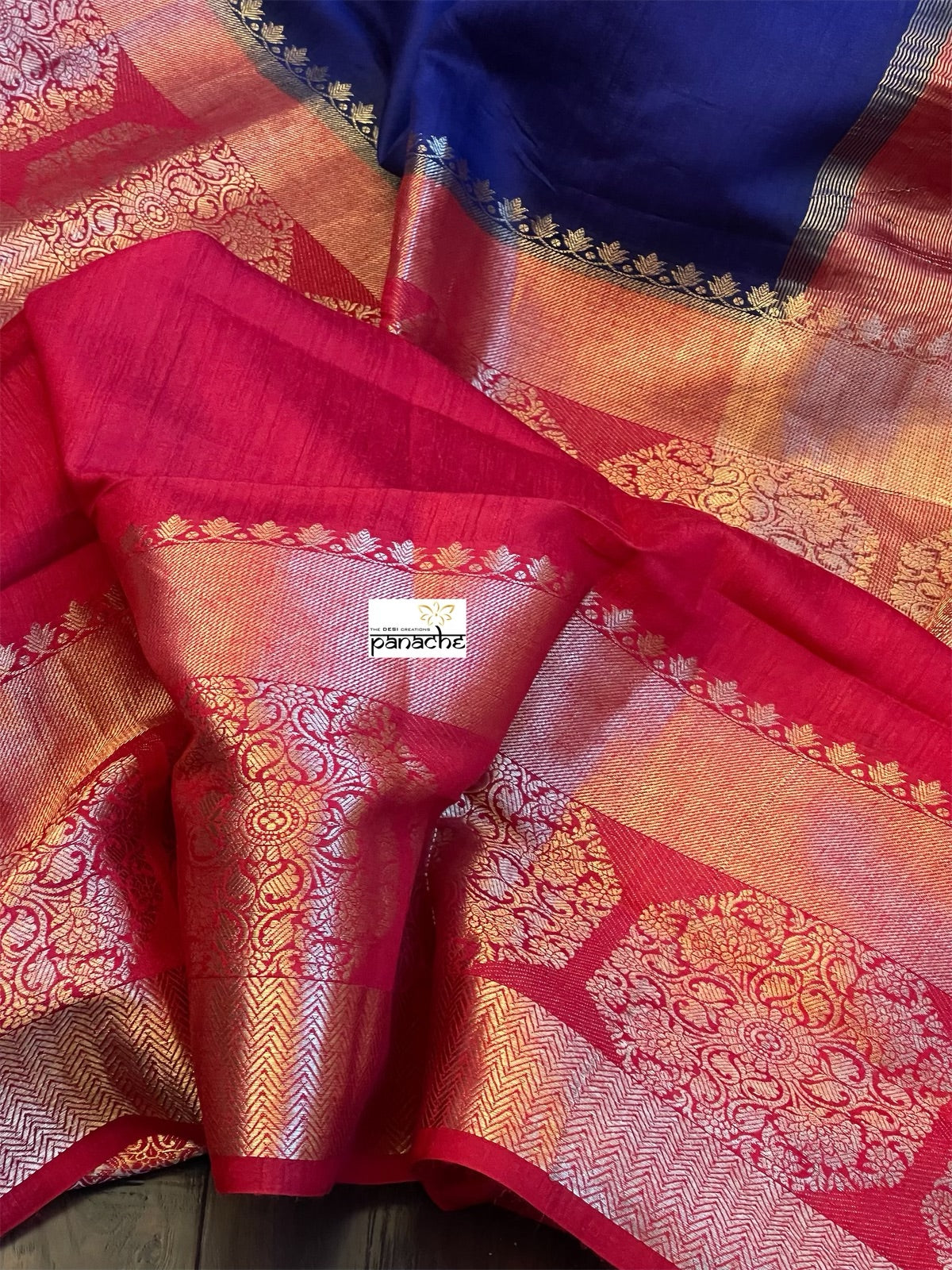Muga Silk Banarasi - Royal Blue Red