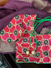 Designer Blouse - Orange Red Green Woven