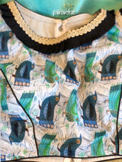 Designer Blouse - Sea Green Bird Design