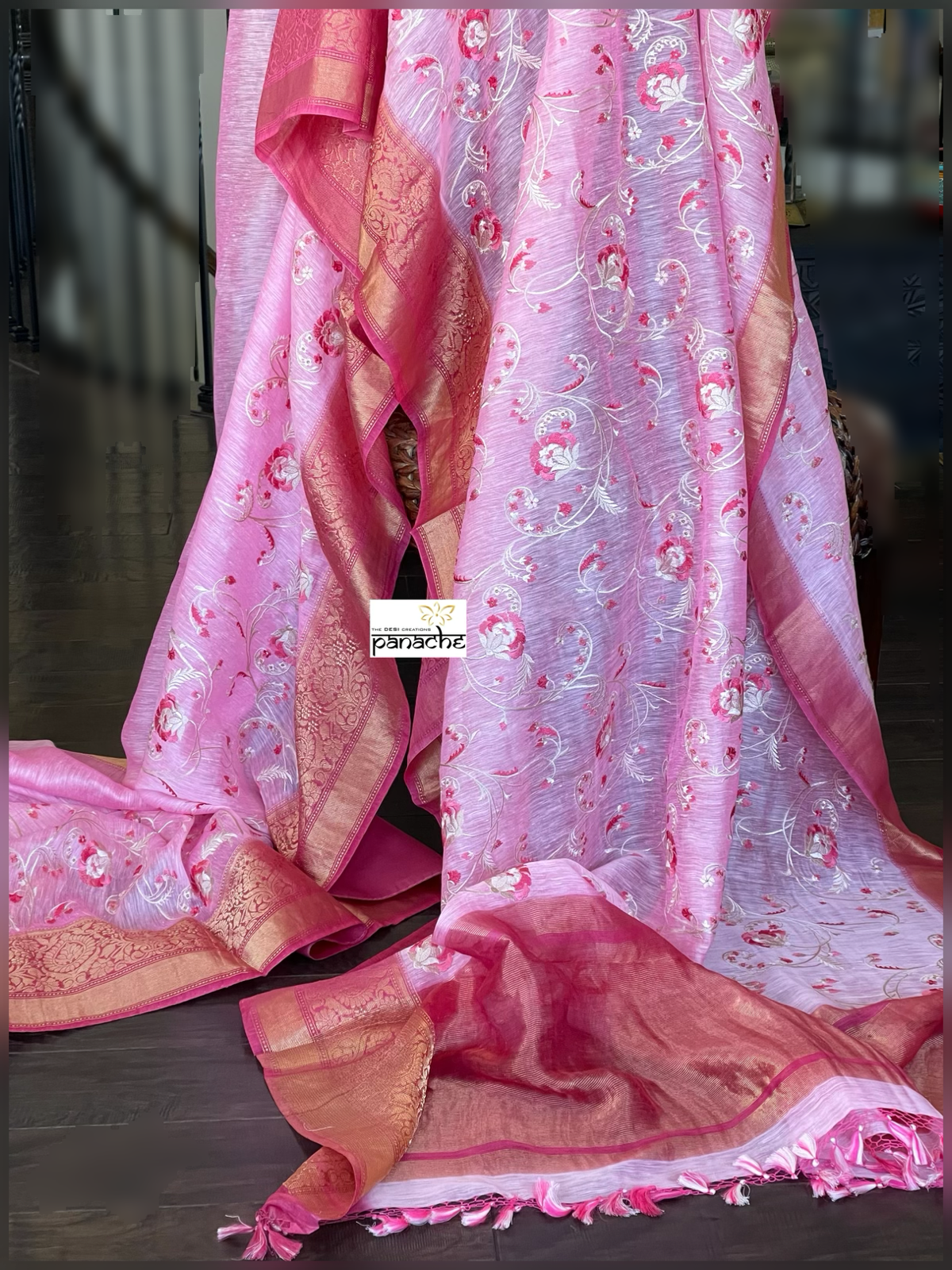 Embroidered Linen Silk - Bubblegum Pink