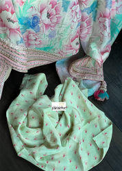 Designer Chiffon  - Pink Sea Green Multi color