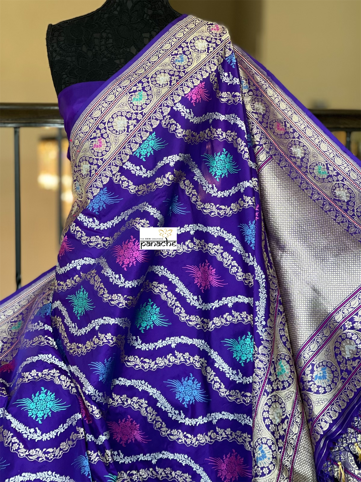 Pure Silk Kadwa Banarasi - Purple Multi Meenakari