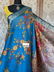 Chiniya Silk Banarasi - Blue Kalamkari Printed