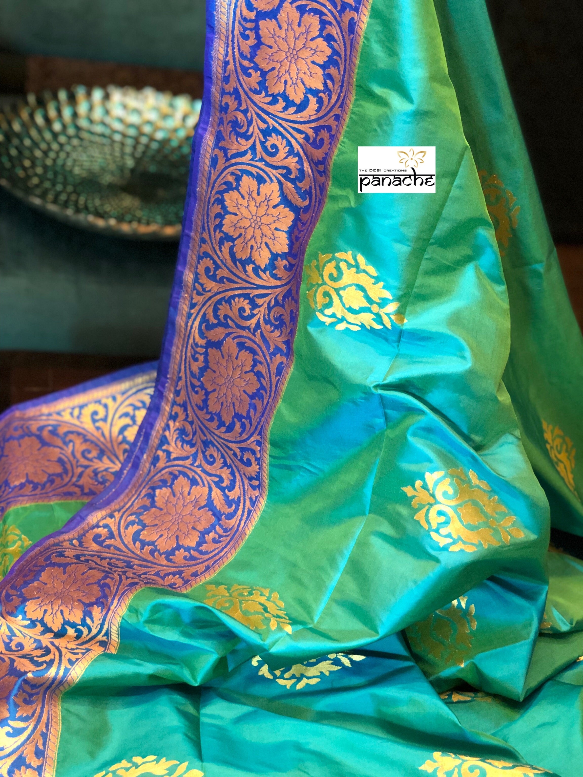 Pure Silk Banarasi - Sea Green Dual Shaded