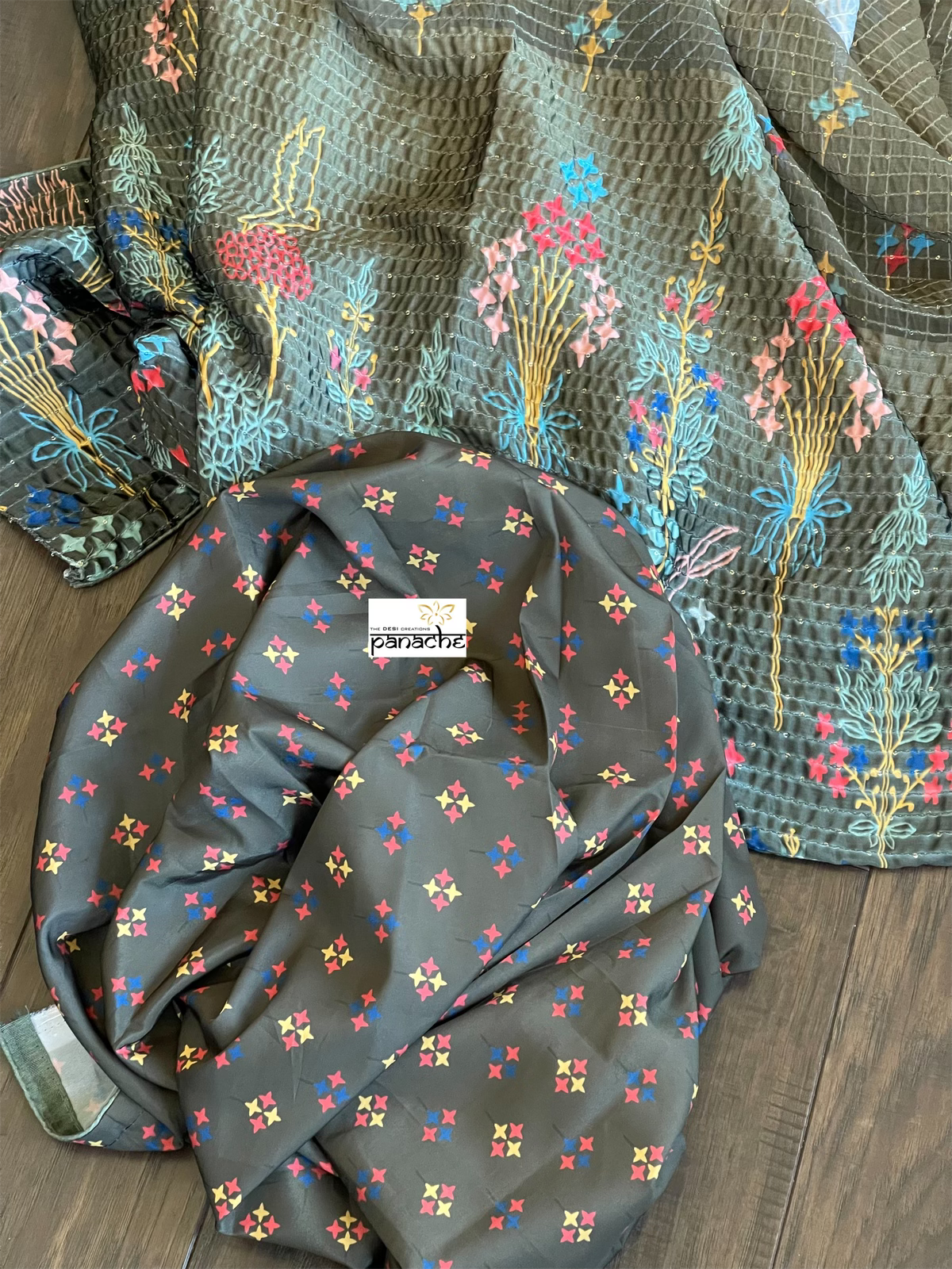 Designer Satin Georgette Sequin - Moss Green