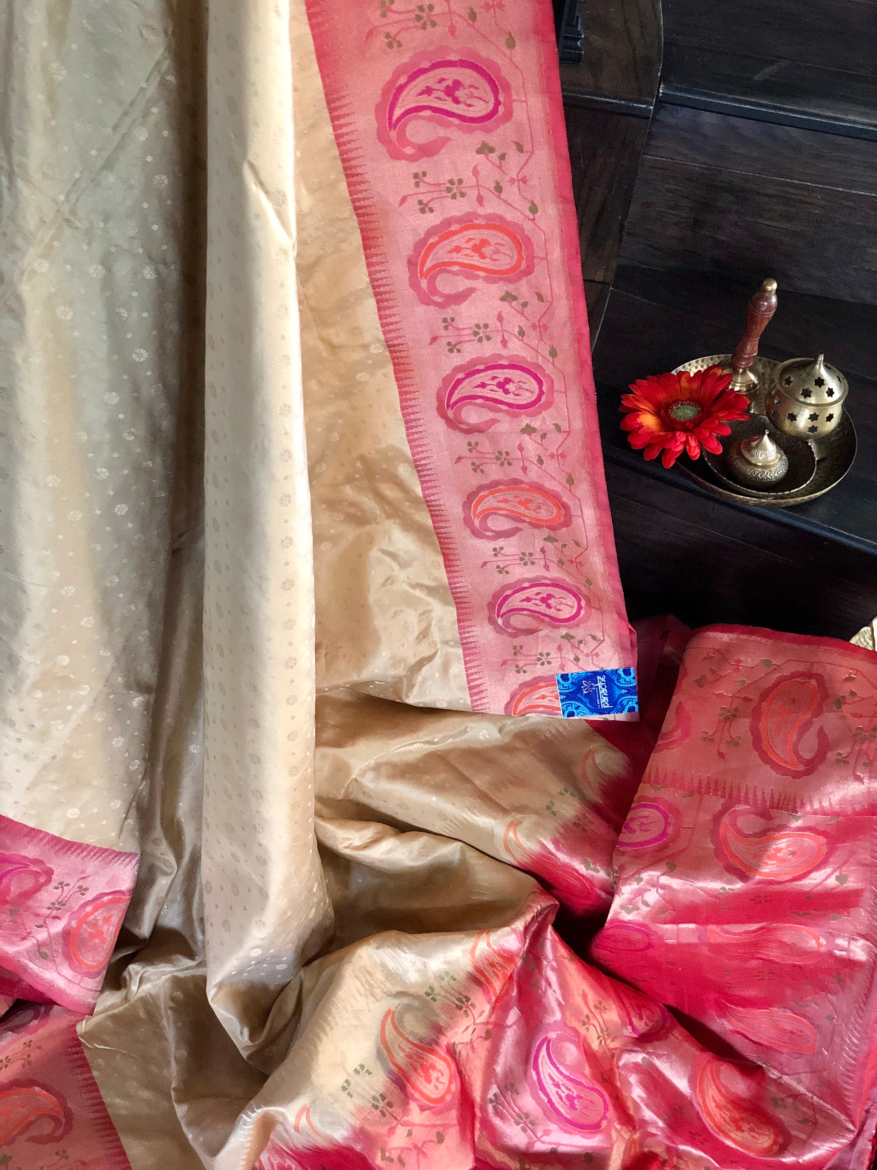 Katan Silk Banarasi - Golden Sandalwood Maroon Paithani