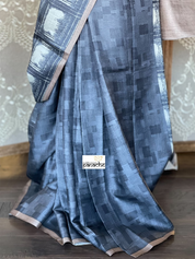 Pure Tussar Silk - Black Grey Printed