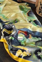 Pure Tussar Silk - Light Lemon Yellow Hand Painted