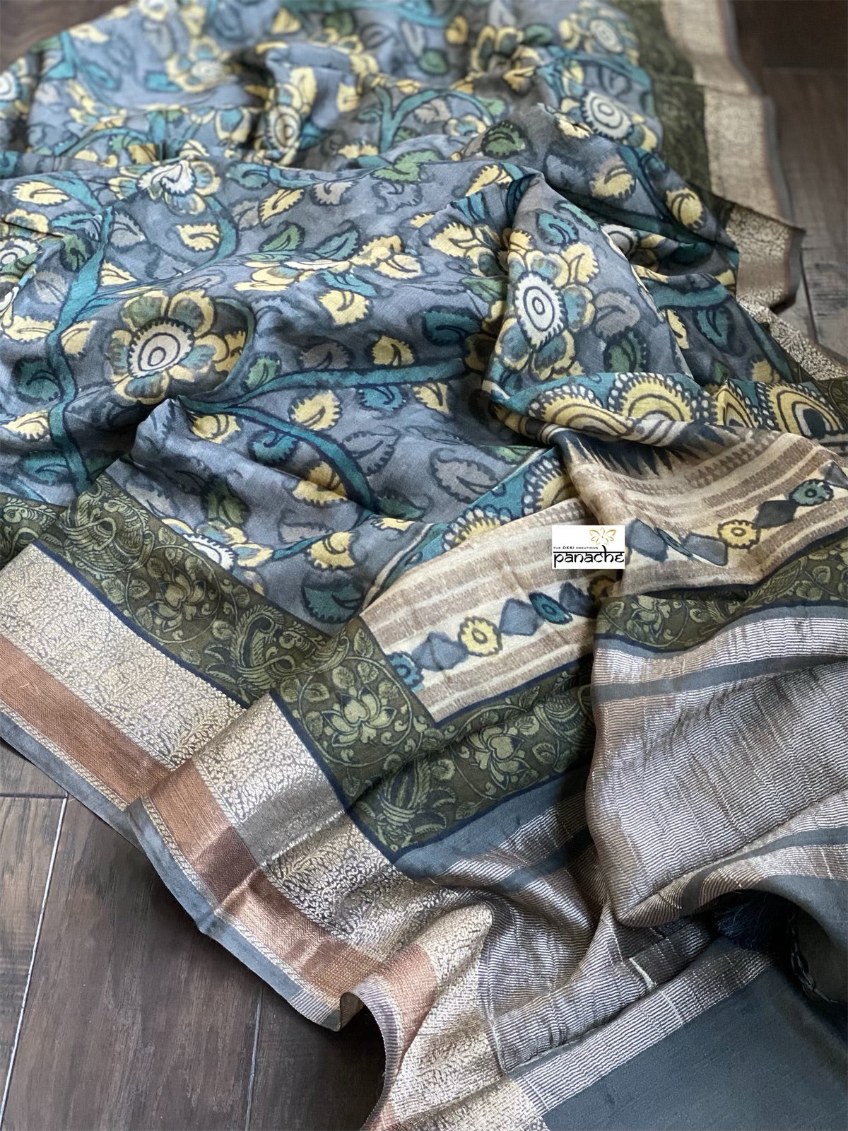 Muga Silk Kalamkari Banarasi- Grey