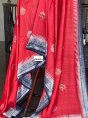 Tussar Georgette Banarasi - Red Navy Blue Kadwa