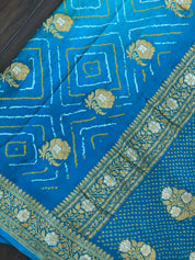 Bandhej Khaddi Georgette Banarasi - Firozi Sea Green Kadwa