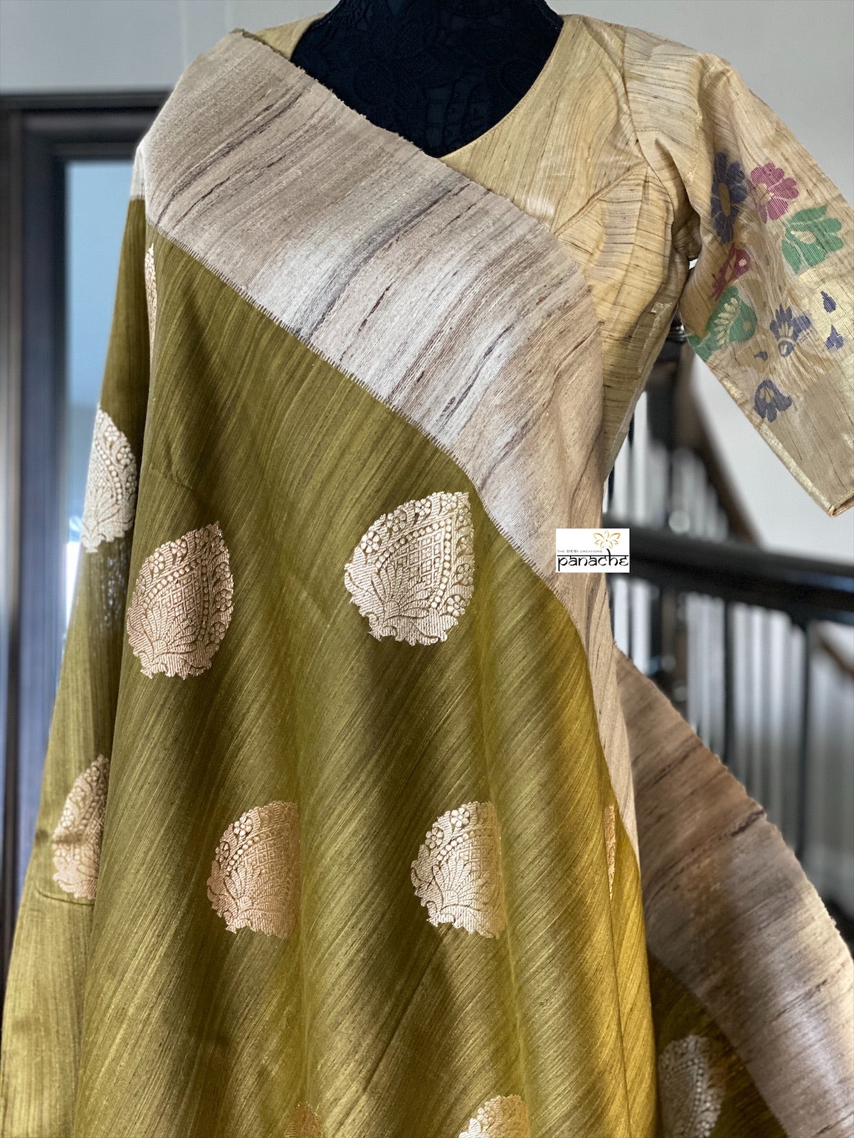 Designer Blouse - Raw Silk Beige Meenakari