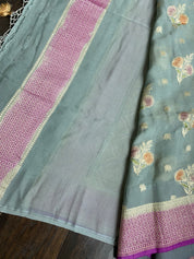 Khaddi Georgette Banarasi - Silver Grey Meenakari