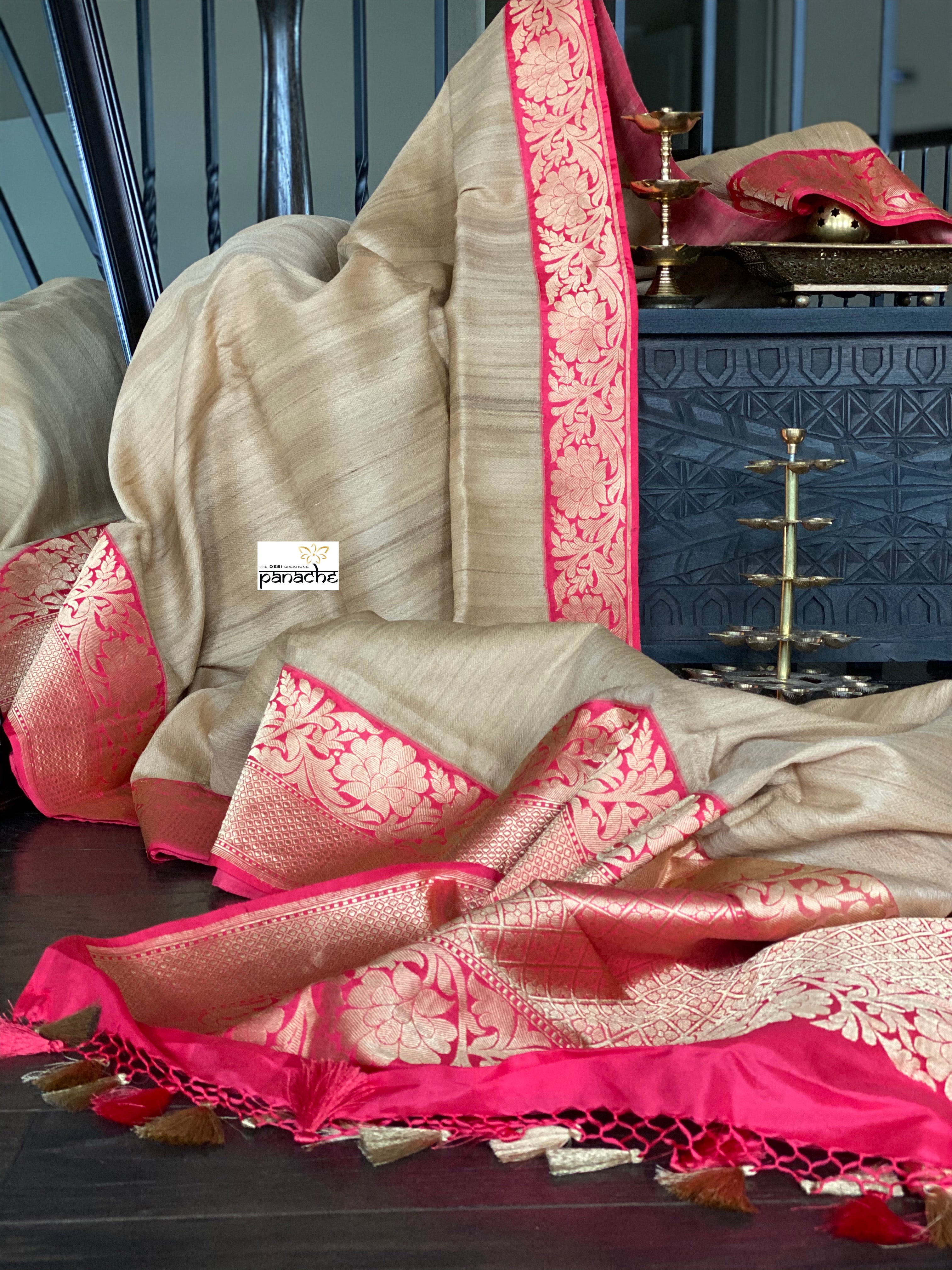 Pure Tassur Silk Banarasi - Tussar color Pink