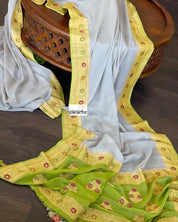 Khaddi Georgette Banarasi - Grey Green Meenakari