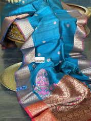 Tussar Silk Banarasi - Teal Blue Jewel Tone