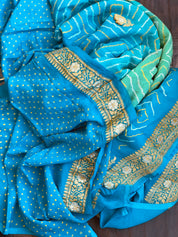 Bandhej Khaddi Georgette Banarasi - Firozi Sea Green Kadwa