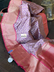 Pure Silk Banarasi - Lavender Mauve Pink Antique Golden Zari