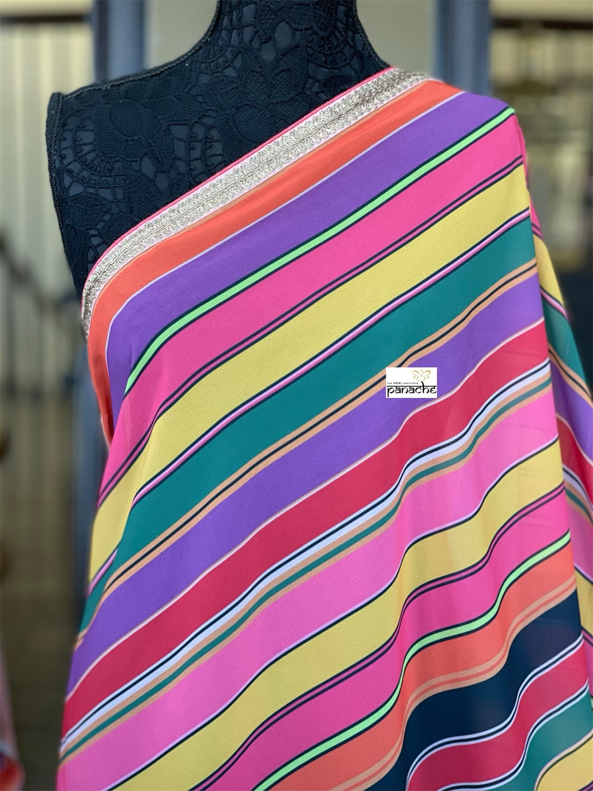 Georgette Designer Inspired Drape - Pink Yellow Purple