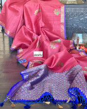 Tussar Silk Banarasi - Red Pink Meenakari