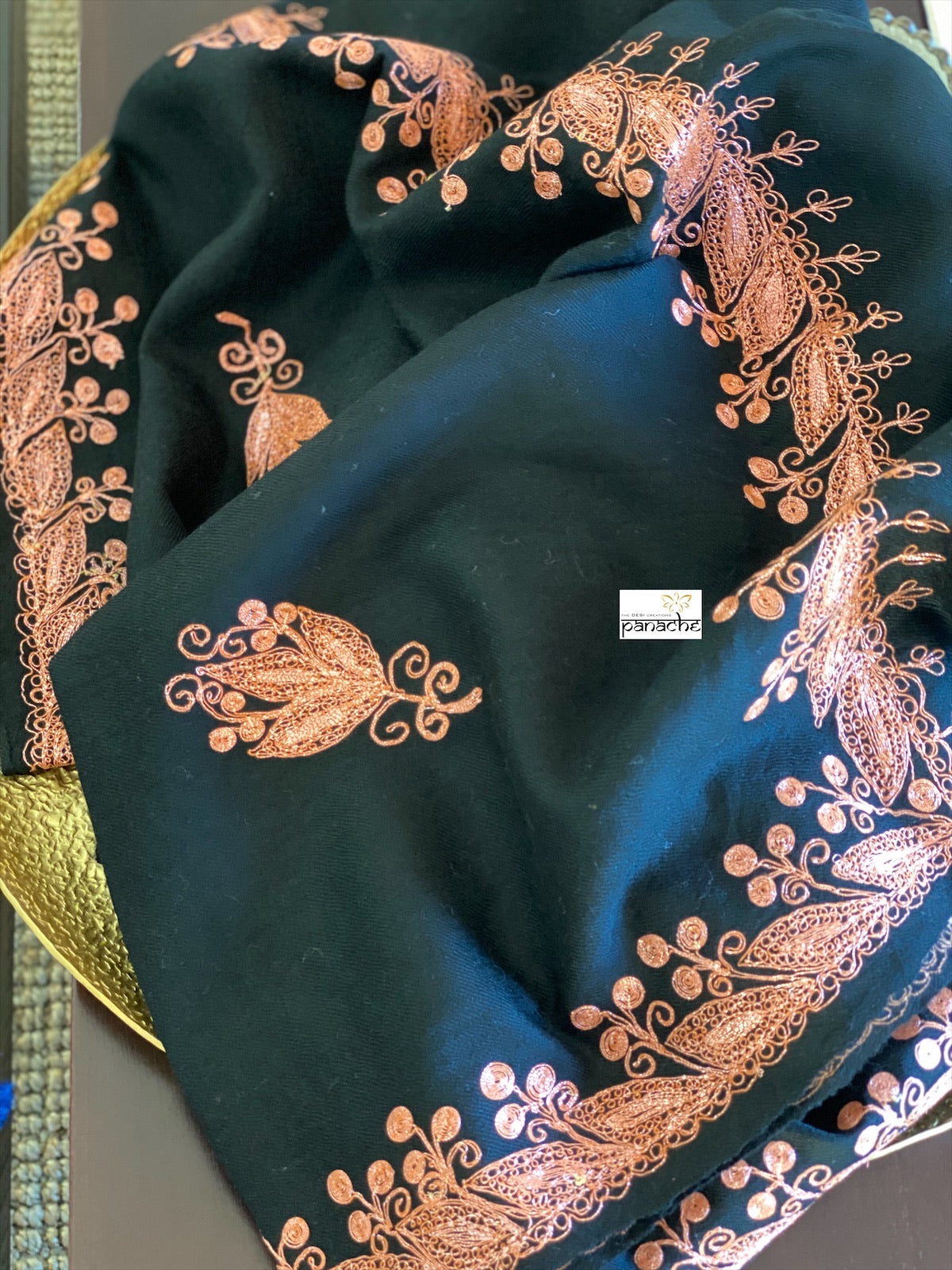 Kashmiri Stole - Black Zari Ariwork