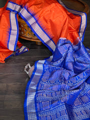 Pure Silk Bomkai - Orange Royal Blue