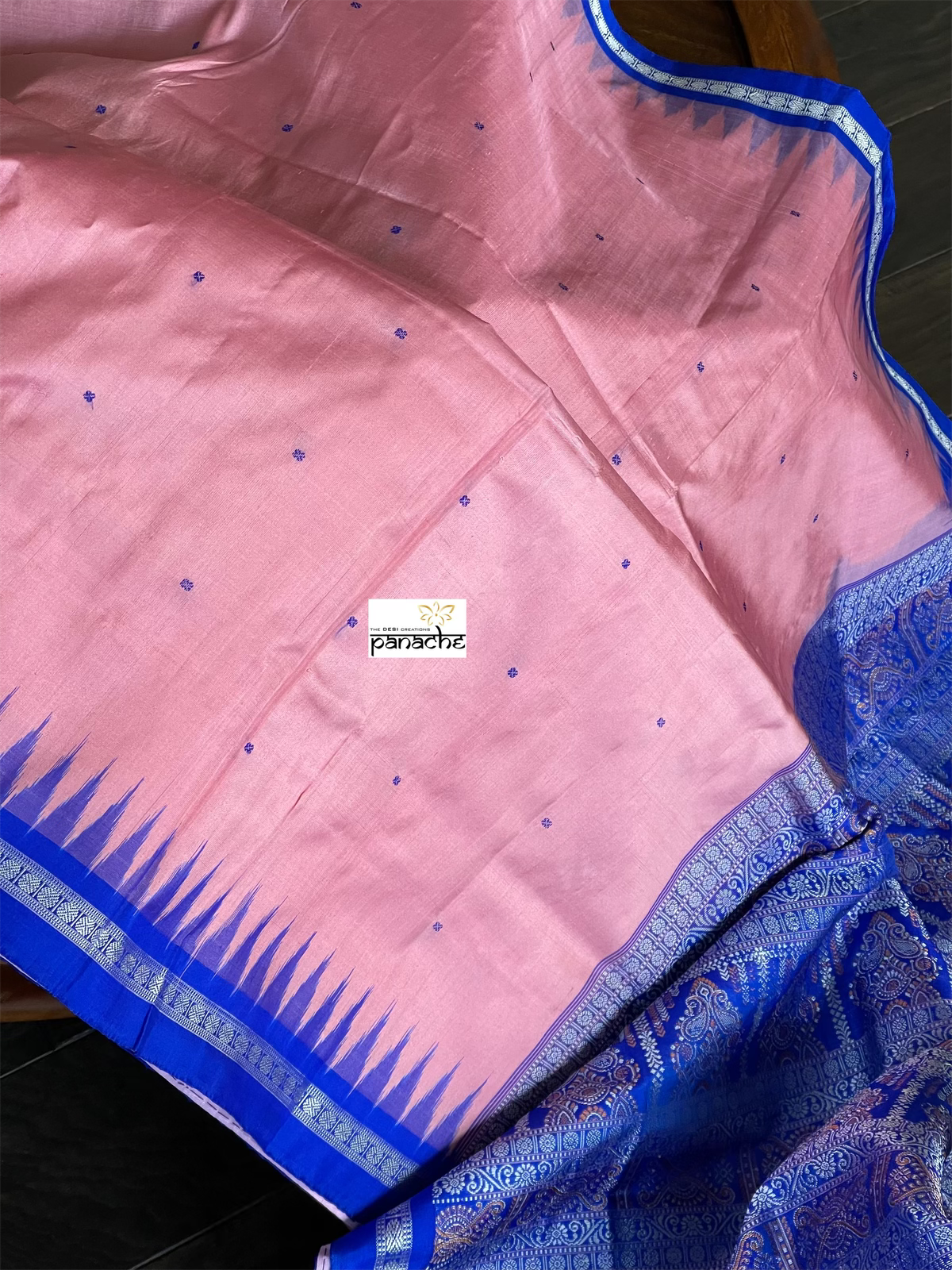 Pure Silk Bomkai - Pink Royal Blue