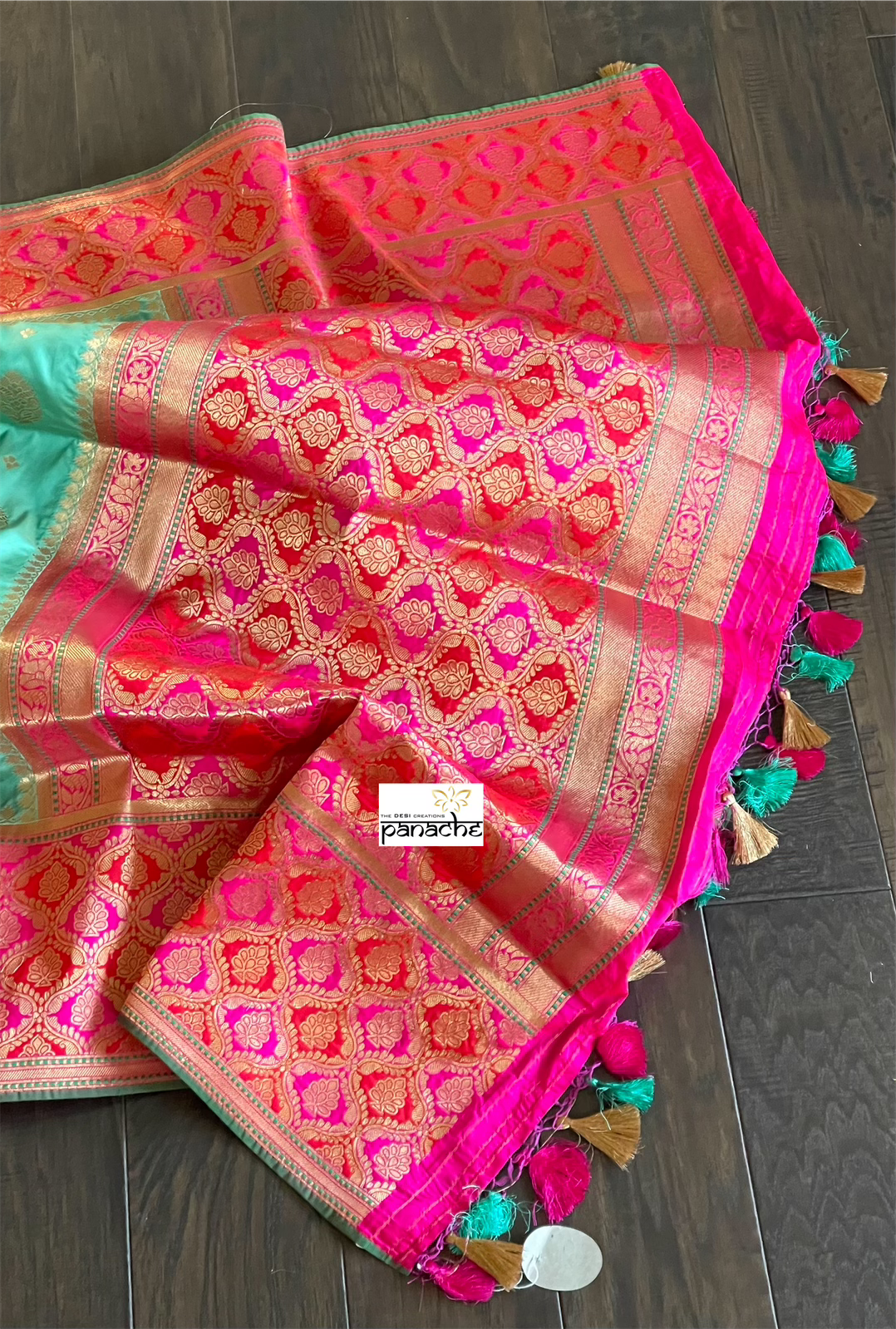 Soft Silk Banarasi - Sea Green Magenta Antique Golden Zari