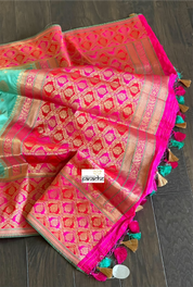 Soft Silk Banarasi - Sea Green Magenta Antique Golden Zari